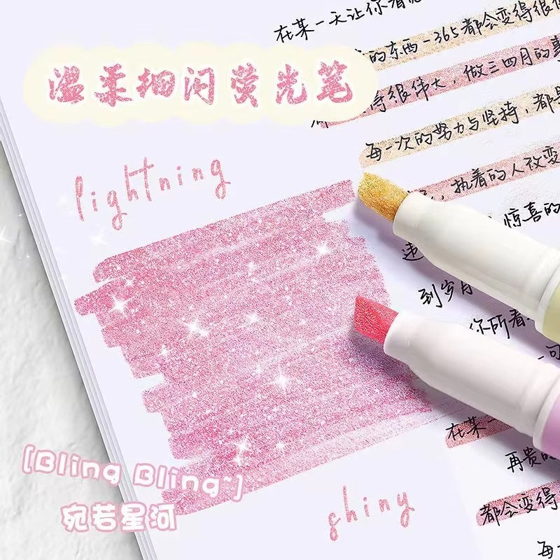 Highlighter Set Pastel - 4 Pcs/Box Kawaii Glitter Highlighter Pen