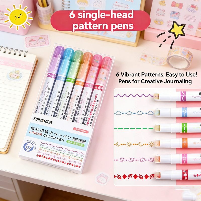 Highlighter Set Pastel - 6-24Pcs/Set Flower Line Shape Highlighter Pen