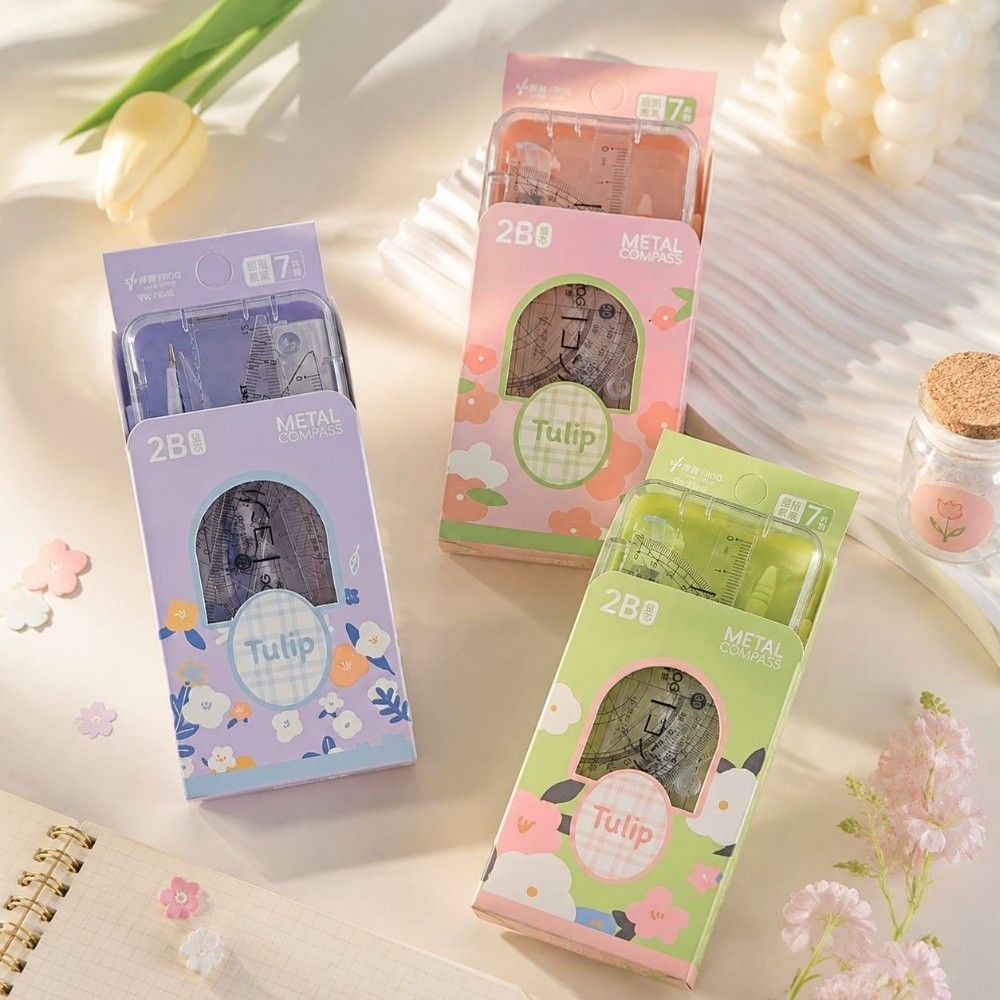 2/7pcs Portable Tulip Student  - огляд і ціна Compass Geometry Set